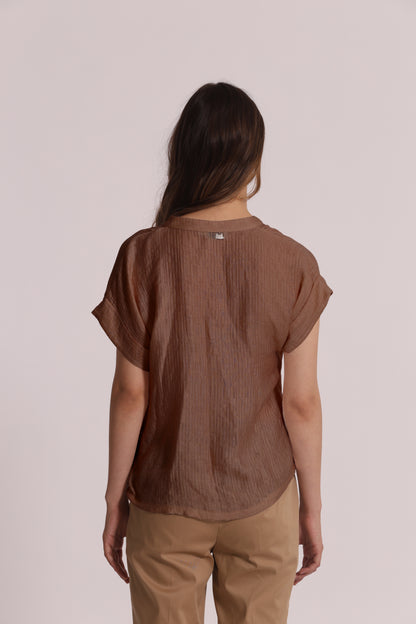 BLUSA CON COLLO ALLA COREANA IN CREPONNE