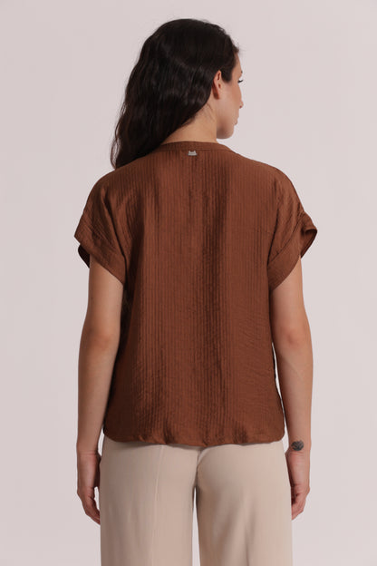 BLUSA CON COLLO ALLA COREANA IN CREPONNE