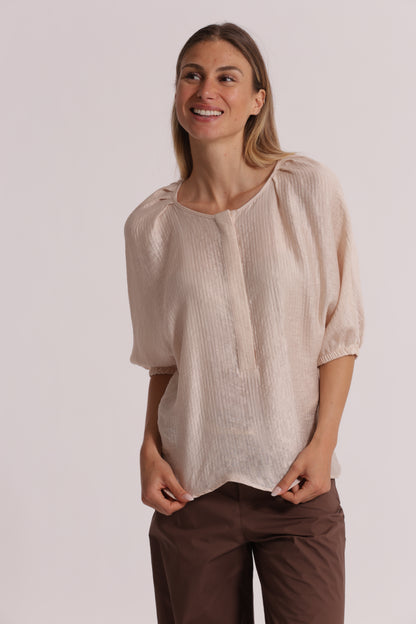 BLUSA OVER IN CREPONNE SCOLLO TONDO E MANICHE 3/4