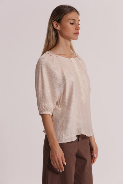 BLUSA OVER IN CREPONNE SCOLLO TONDO E MANICHE 3/4