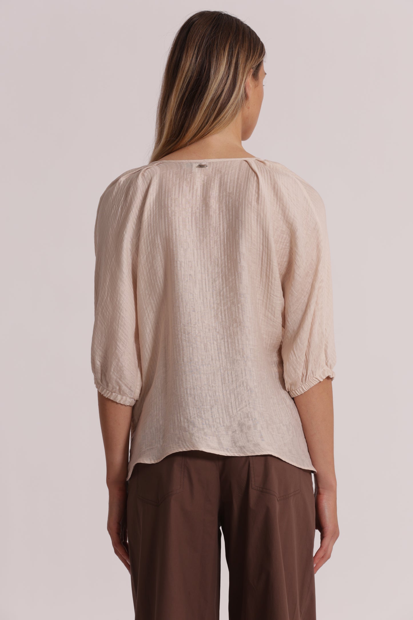 BLUSA OVER IN CREPONNE SCOLLO TONDO E MANICHE 3/4