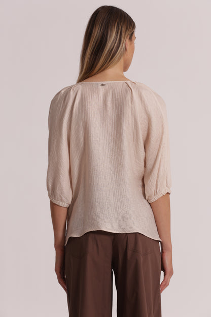 BLUSA OVER IN CREPONNE SCOLLO TONDO E MANICHE 3/4