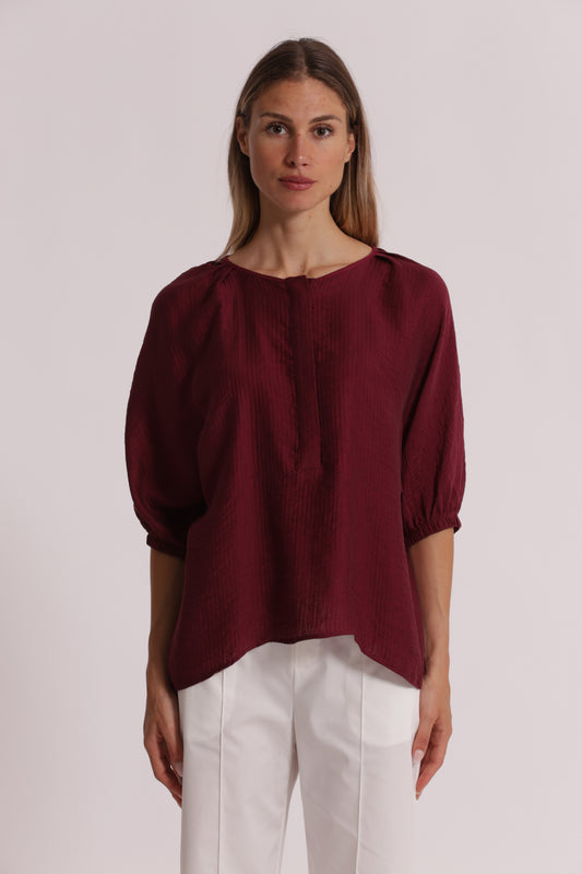 BLUSA OVER IN CREPONNE SCOLLO TONDO E MANICHE 3/4