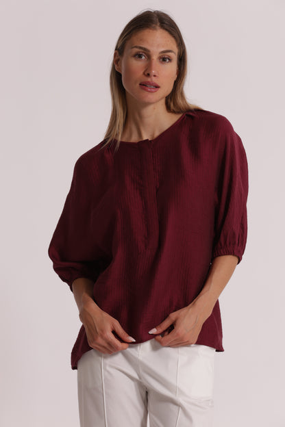 BLUSA OVER IN CREPONNE SCOLLO TONDO E MANICHE 3/4