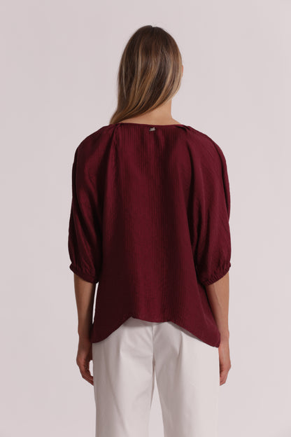 BLUSA OVER IN CREPONNE SCOLLO TONDO E MANICHE 3/4