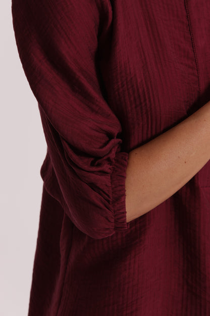 BLUSA OVER IN CREPONNE SCOLLO TONDO E MANICHE 3/4