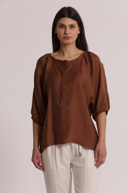 BLUSA OVER IN CREPONNE SCOLLO TONDO E MANICHE 3/4