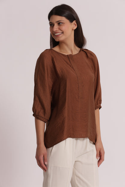 BLUSA OVER IN CREPONNE SCOLLO TONDO E MANICHE 3/4
