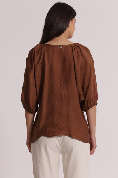 BLUSA OVER IN CREPONNE SCOLLO TONDO E MANICHE 3/4