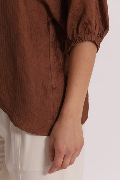 BLUSA OVER IN CREPONNE SCOLLO TONDO E MANICHE 3/4
