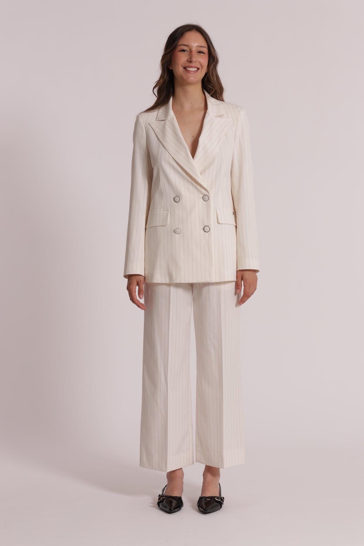 PANTALONE CROPPED CON ELASTICO IN VITA GESSATO