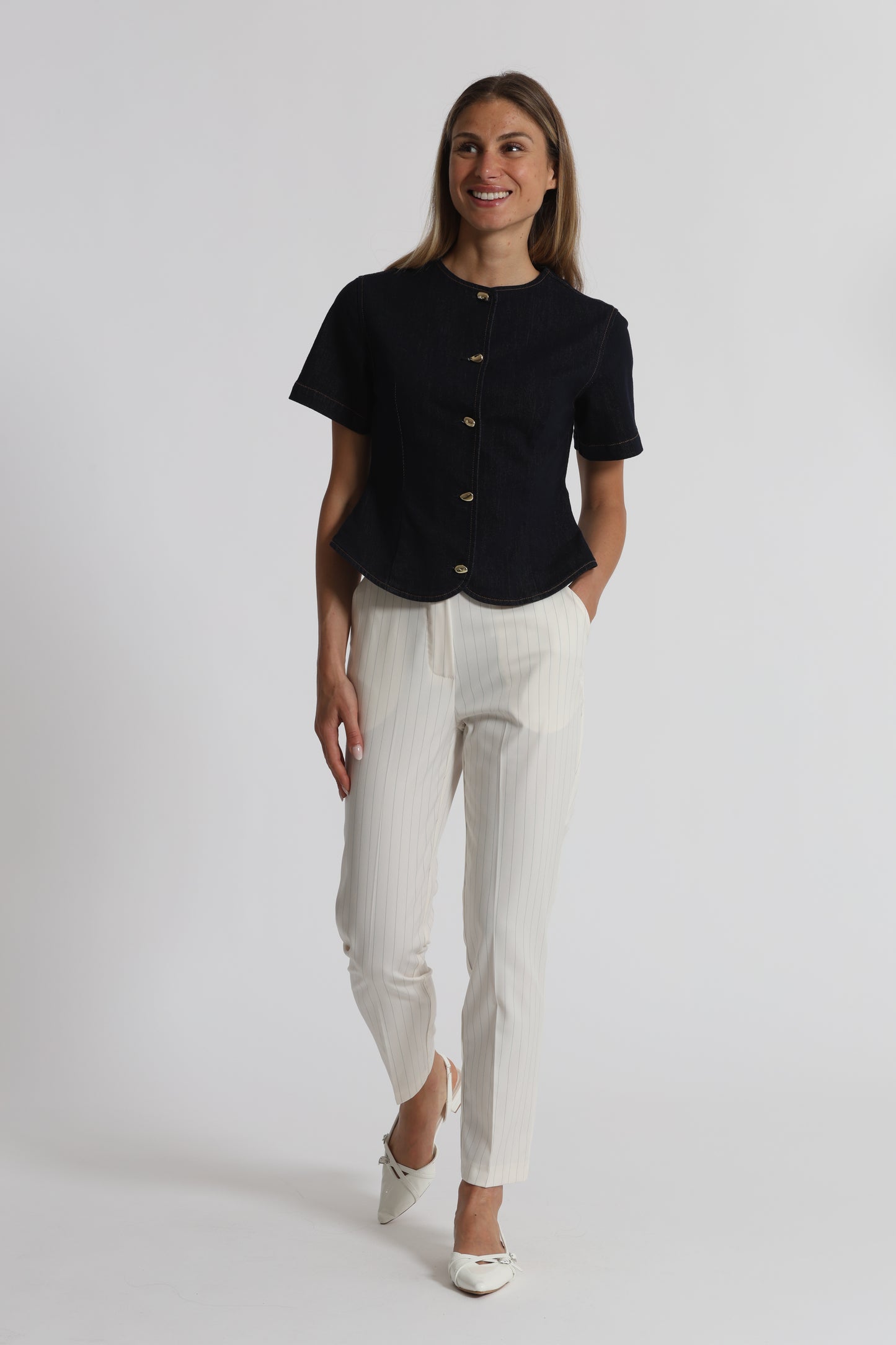 PANTALONE SIGARETTA CON ELASTICO DIETRO GESSATO