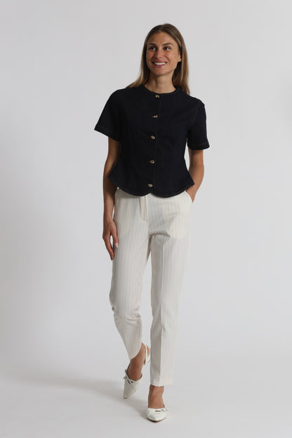 PANTALONE SIGARETTA CON ELASTICO DIETRO GESSATO