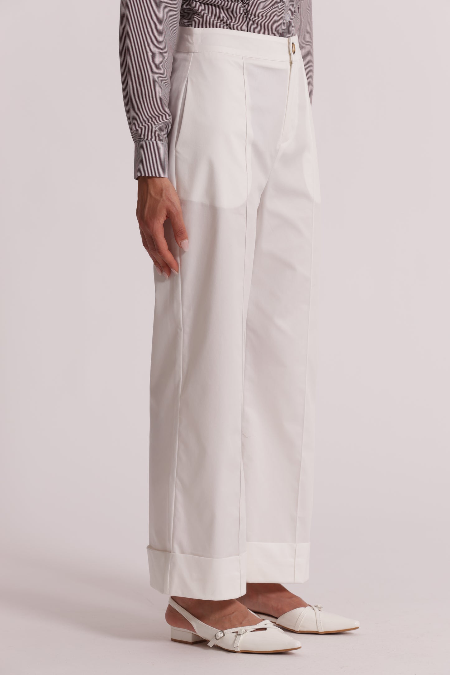 PANTALONI IN COTONE CON RISVOLTO