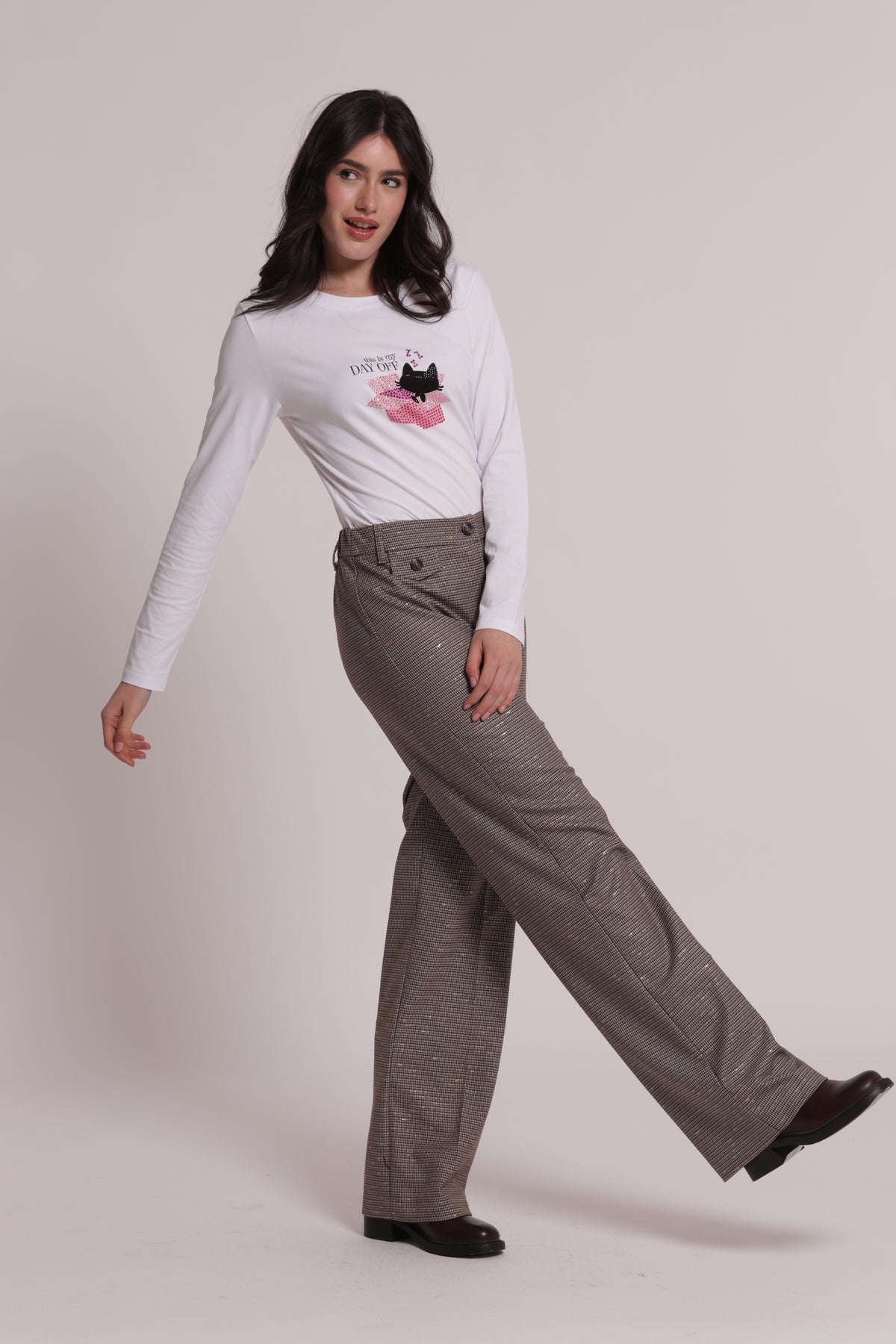 PANTALONE PALAZZO IN PIED DE POULE LUREX