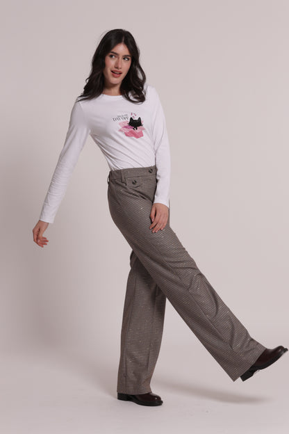 PANTALONE PALAZZO IN PIED DE POULE LUREX