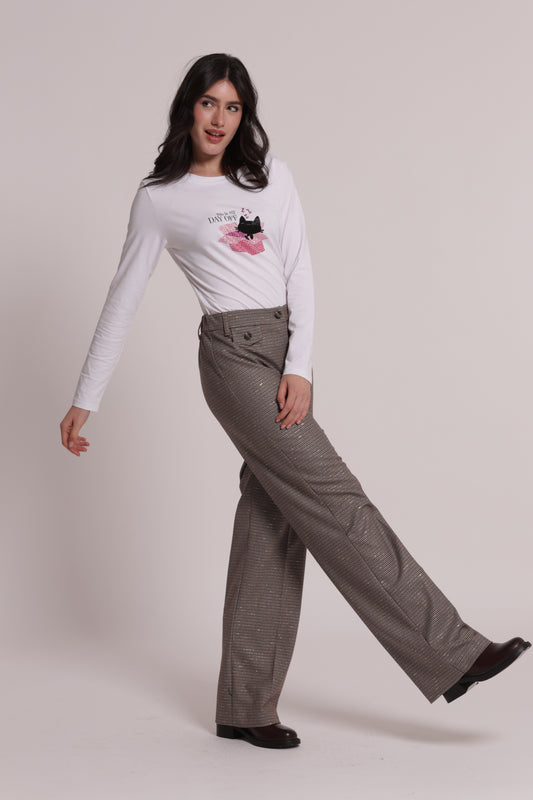 PANTALONE PALAZZO IN PIED DE POULE LUREX