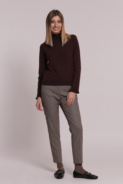 PANTALONE SIGARETTA CON ELASTICO IN PIED DE POULE LUREX