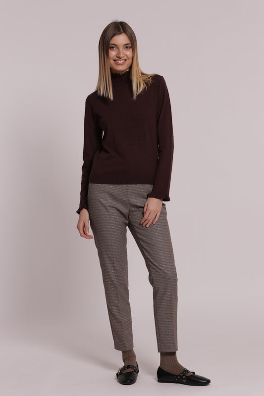 PANTALONE SIGARETTA CON ELASTICO IN PIED DE POULE LUREX