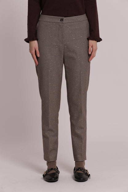 PANTALONE SIGARETTA CON ELASTICO IN PIED DE POULE LUREX
