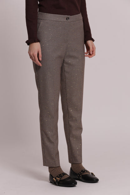 PANTALONE SIGARETTA CON ELASTICO IN PIED DE POULE LUREX