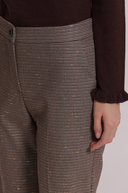 PANTALONE SIGARETTA CON ELASTICO IN PIED DE POULE LUREX