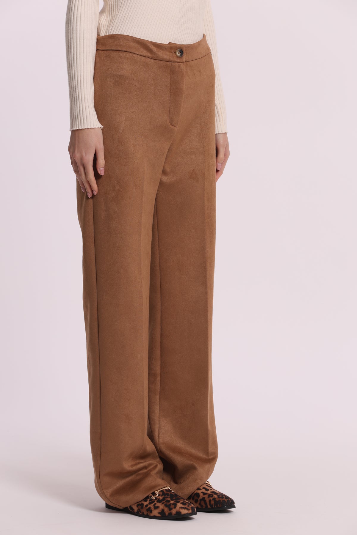 PANTALONE DRITTO IN JERSEY EFFETTO CAMOSCIO