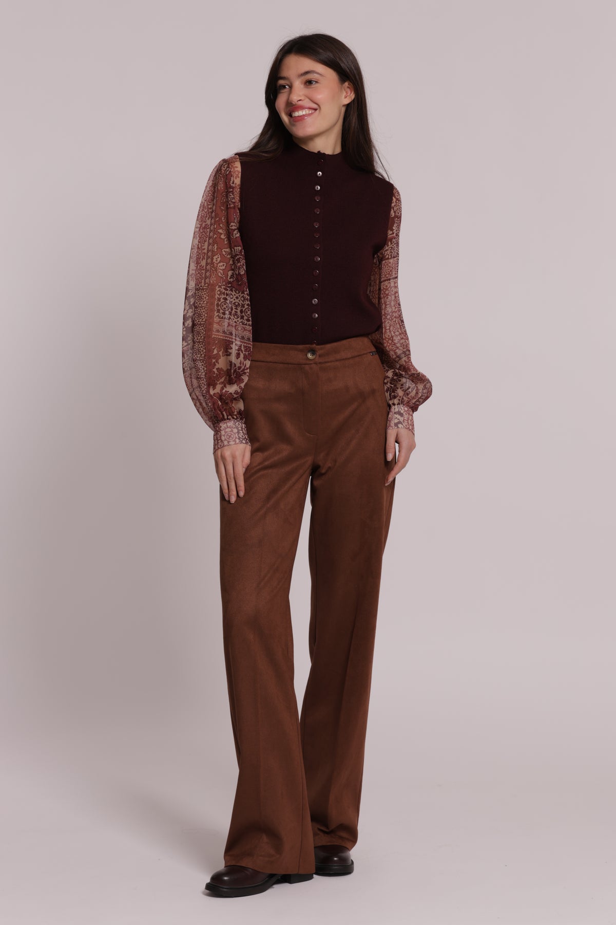 PANTALONE DRITTO IN JERSEY EFFETTO CAMOSCIO