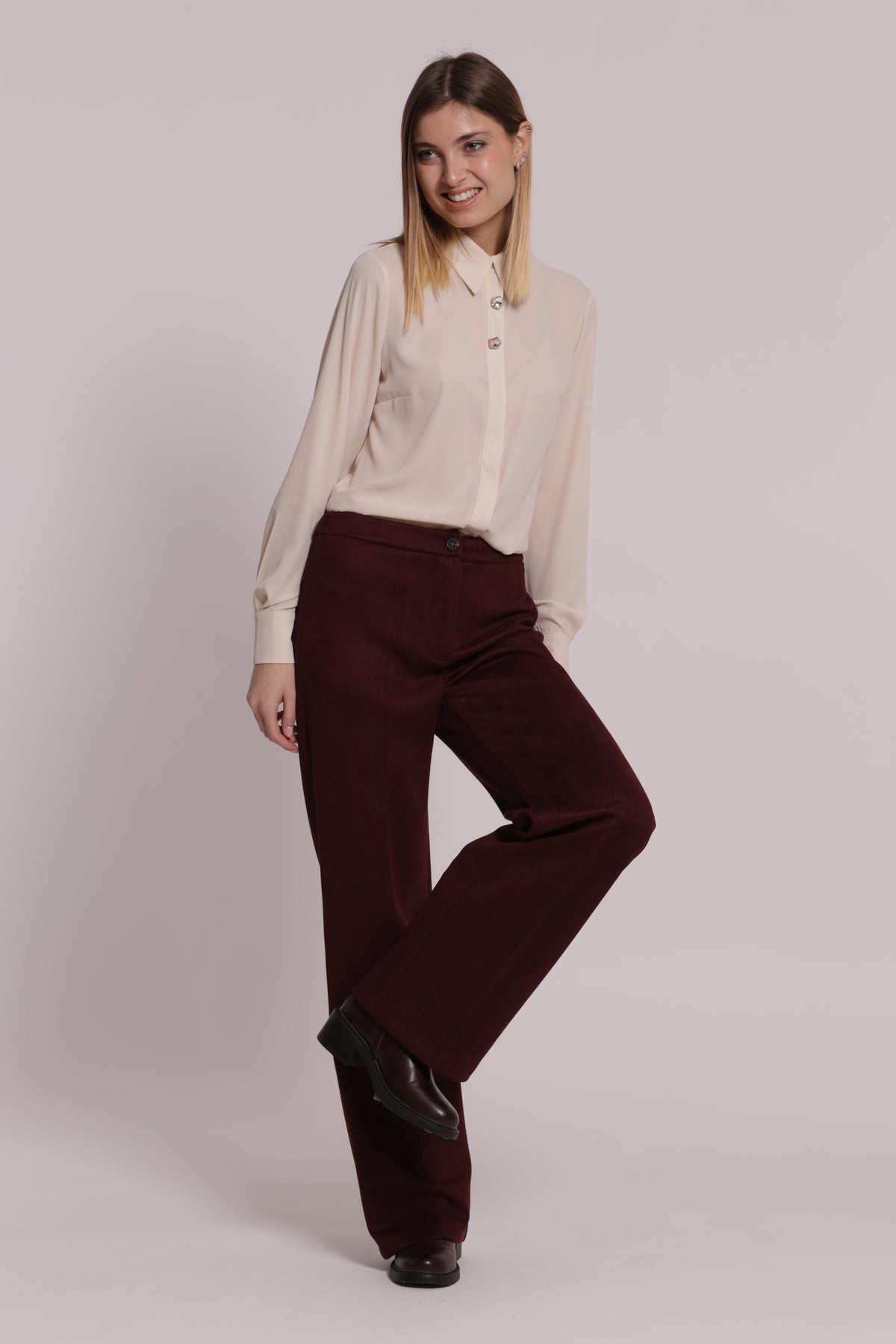 PANTALONE DRITTO IN JERSEY EFFETTO CAMOSCIO