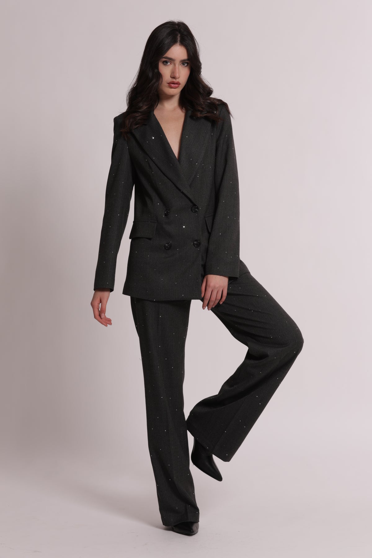 PANTALONE DRITTO IN GESSATO CON PAILLETTES