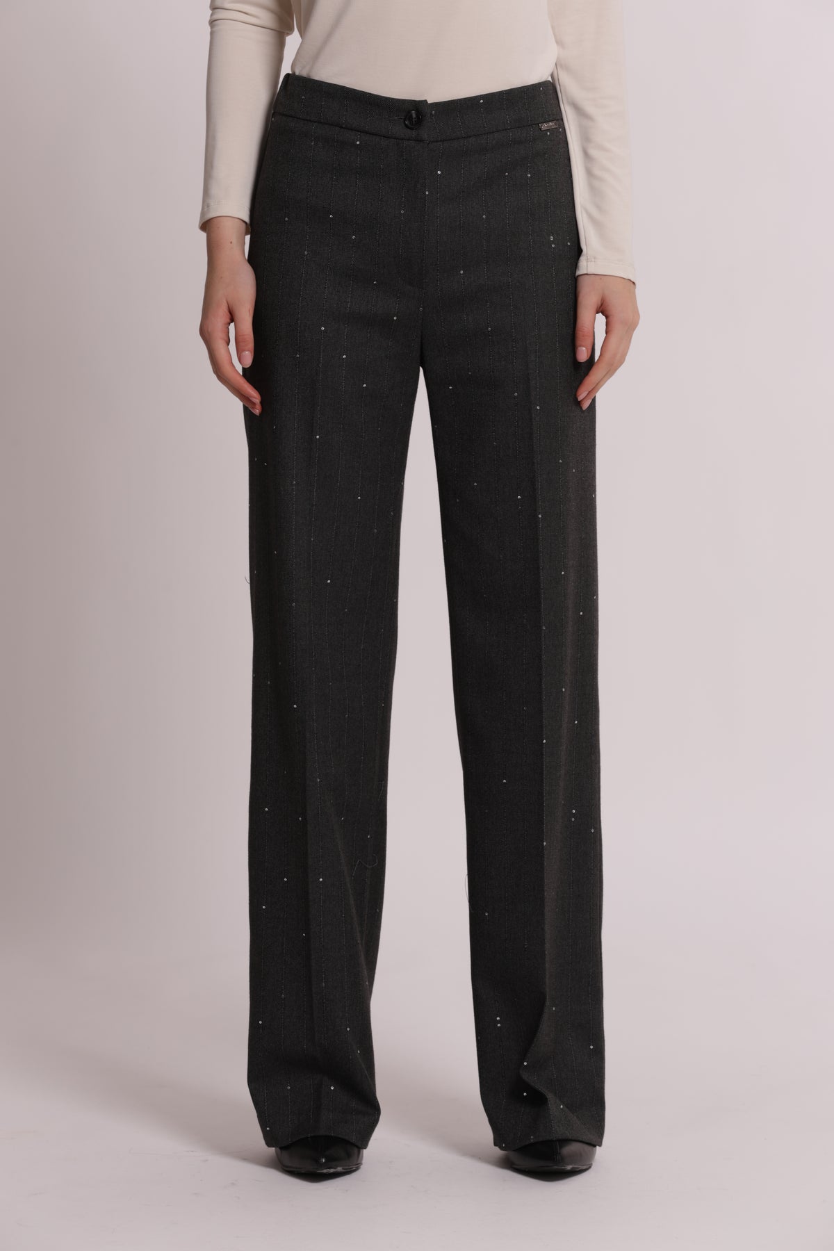 PANTALONE DRITTO IN GESSATO CON PAILLETTES