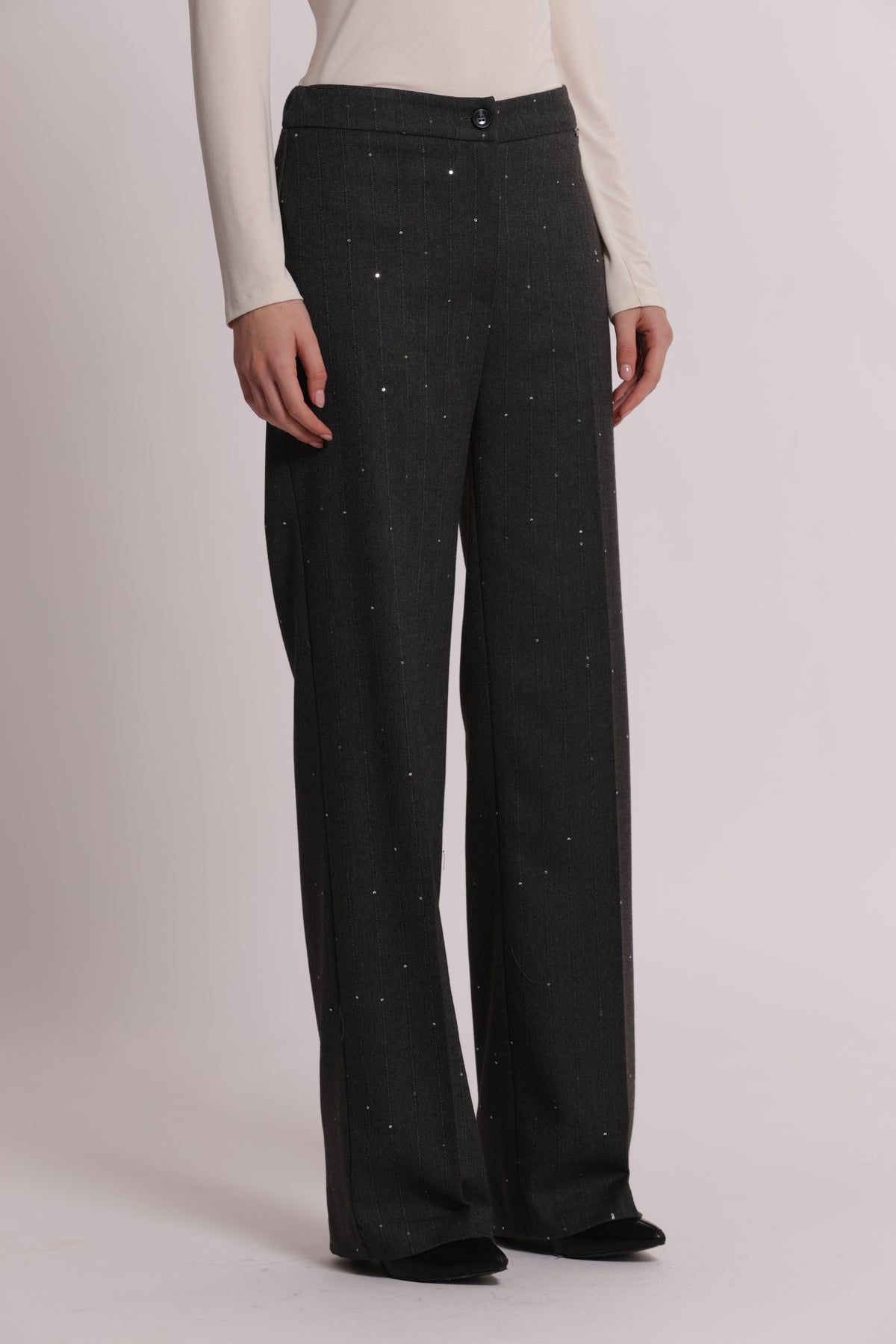 PANTALONE DRITTO IN GESSATO CON PAILLETTES