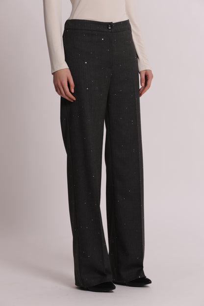 PANTALONE DRITTO IN GESSATO CON PAILLETTES