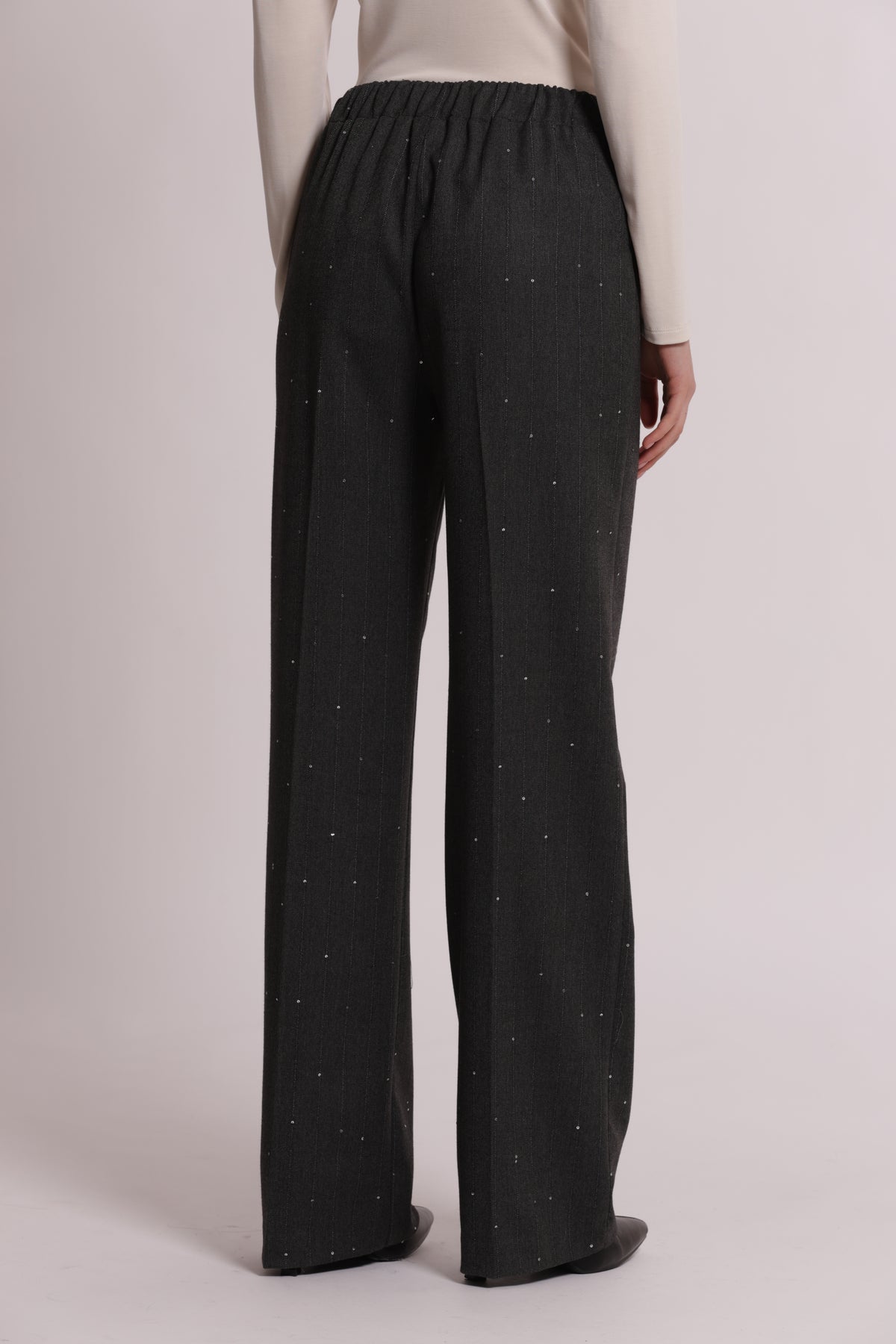 PANTALONE DRITTO IN GESSATO CON PAILLETTES
