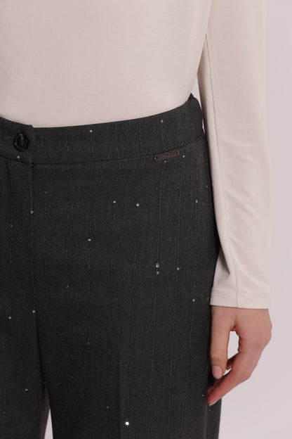 PANTALONE DRITTO IN GESSATO CON PAILLETTES