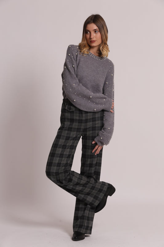 PANTALONE PALAZZO CON ELASTICO DIETRO IN TESSUTO CHECK
