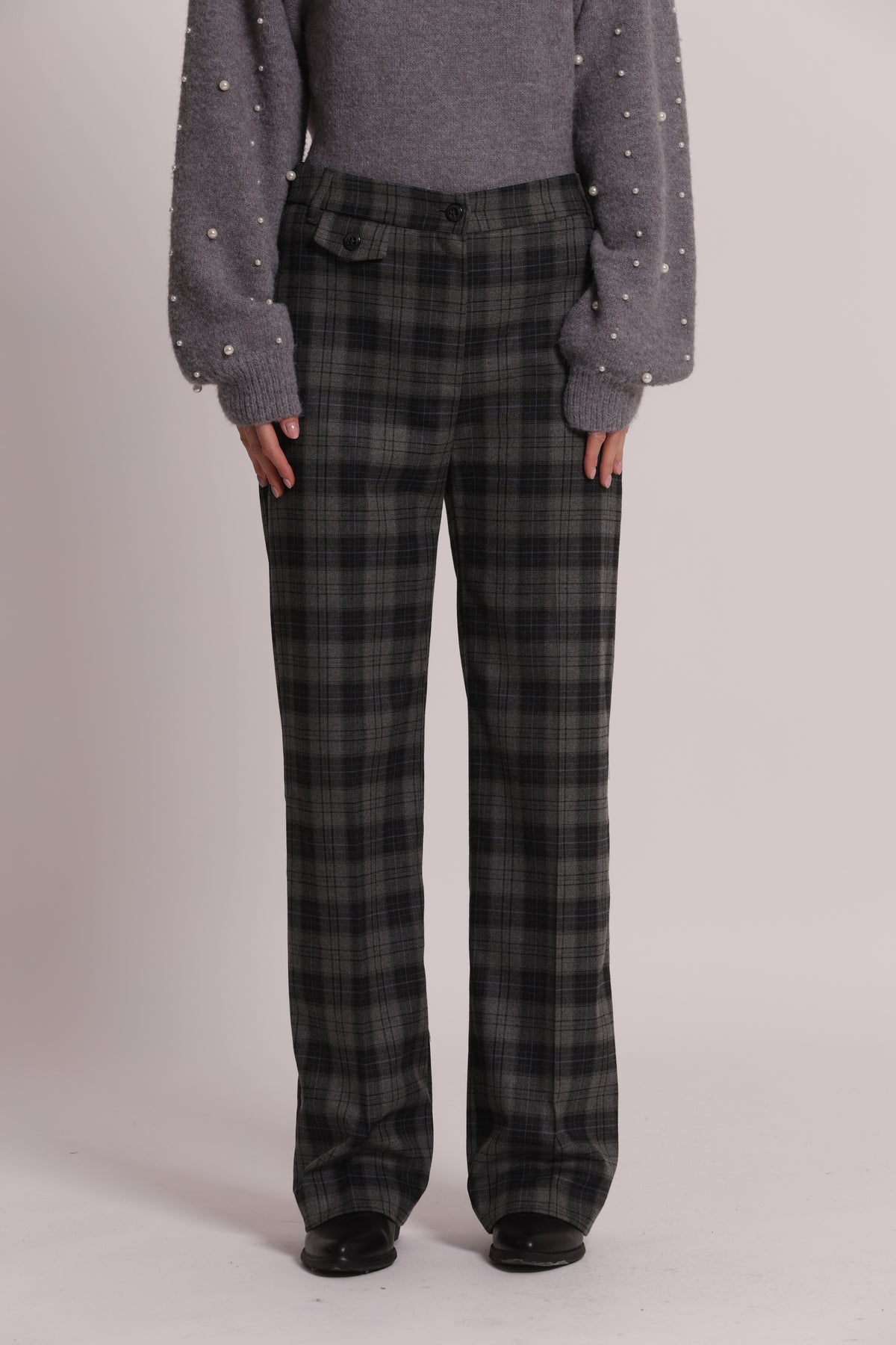 PANTALONE PALAZZO CON ELASTICO DIETRO IN TESSUTO CHECK