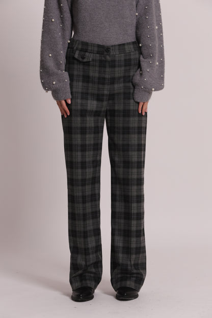 PANTALONE PALAZZO CON ELASTICO DIETRO IN TESSUTO CHECK