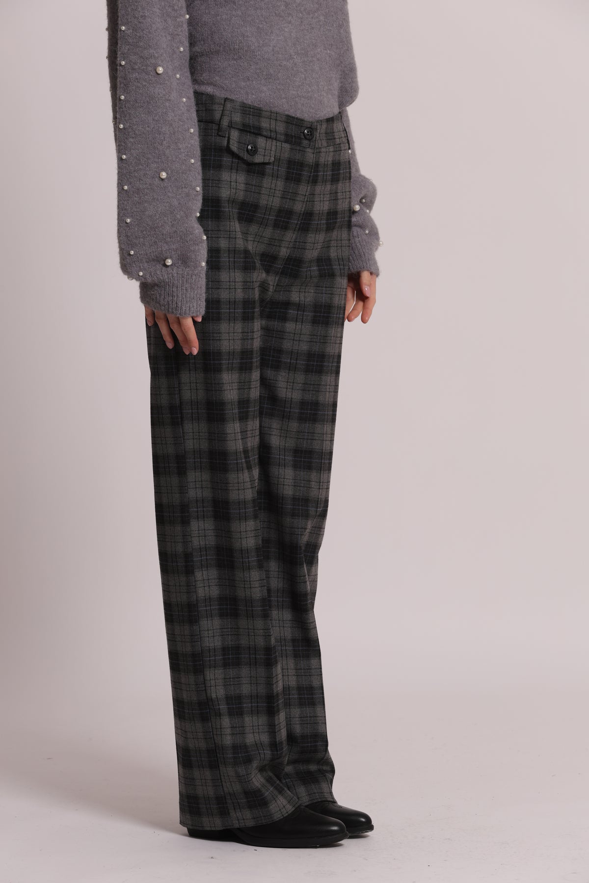 PANTALONE PALAZZO CON ELASTICO DIETRO IN TESSUTO CHECK