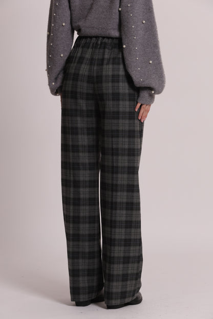 PANTALONE PALAZZO CON ELASTICO DIETRO IN TESSUTO CHECK