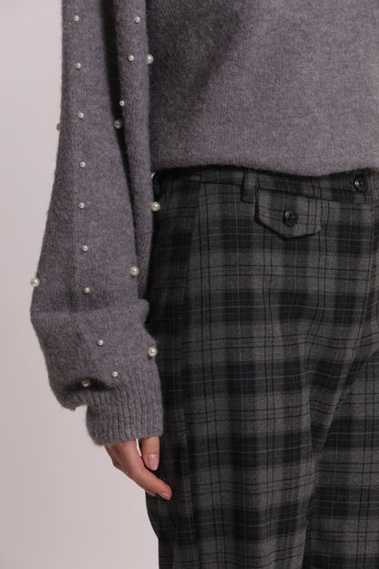 PANTALONE PALAZZO CON ELASTICO DIETRO IN TESSUTO CHECK