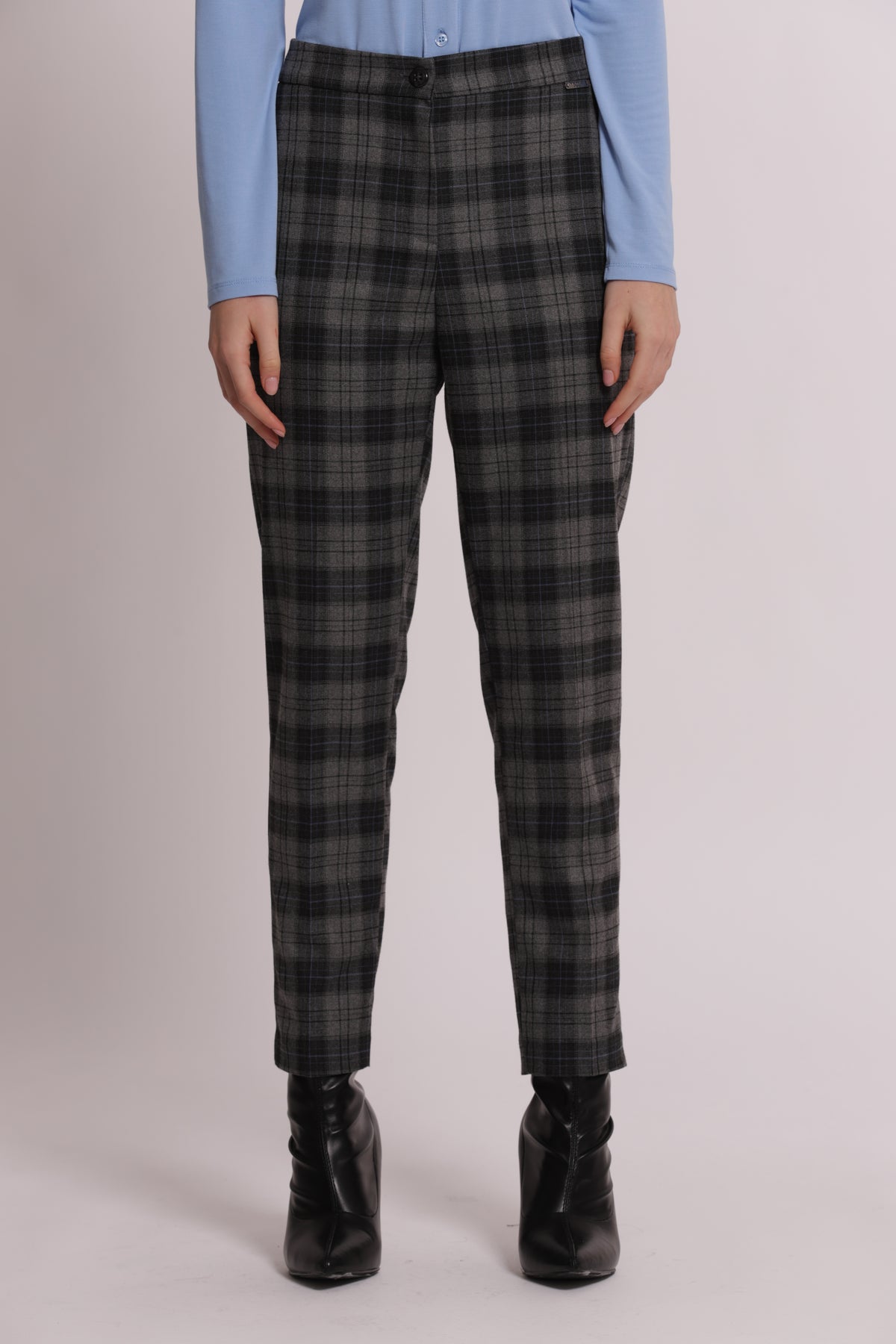 PANTALONE SIGARETTA CON ELASTICO DIETRO IN TESSUTO CHECK