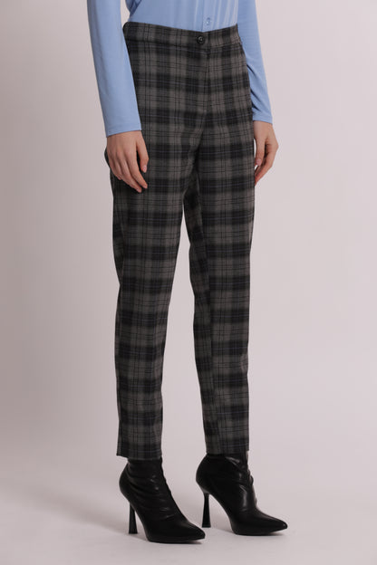 PANTALONE SIGARETTA CON ELASTICO DIETRO IN TESSUTO CHECK