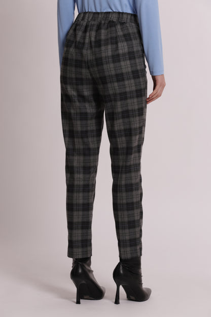 PANTALONE SIGARETTA CON ELASTICO DIETRO IN TESSUTO CHECK