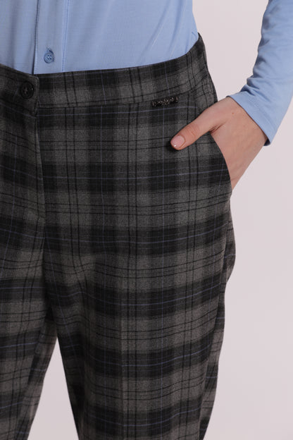 PANTALONE SIGARETTA CON ELASTICO DIETRO IN TESSUTO CHECK