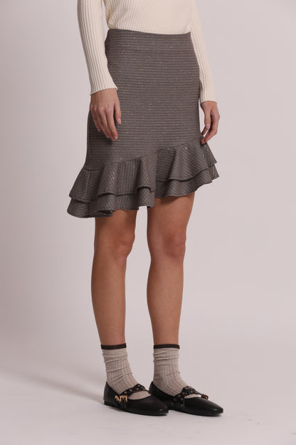 GONNA CORTA CON ROUCHES IN PIED DE POULE LUREX