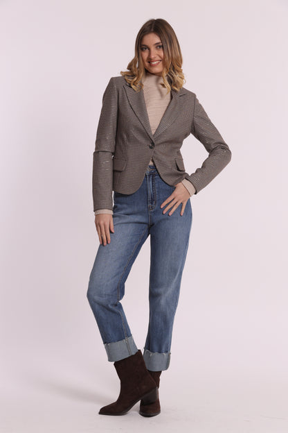 GIACCA CORTA IN PIED DE POULE LUREX