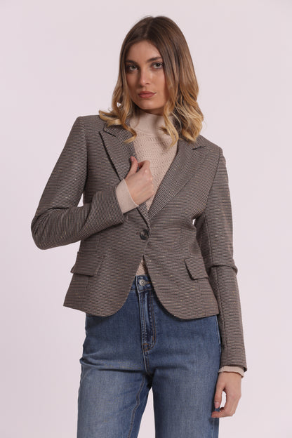 GIACCA CORTA IN PIED DE POULE LUREX