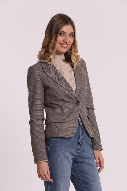 GIACCA CORTA IN PIED DE POULE LUREX