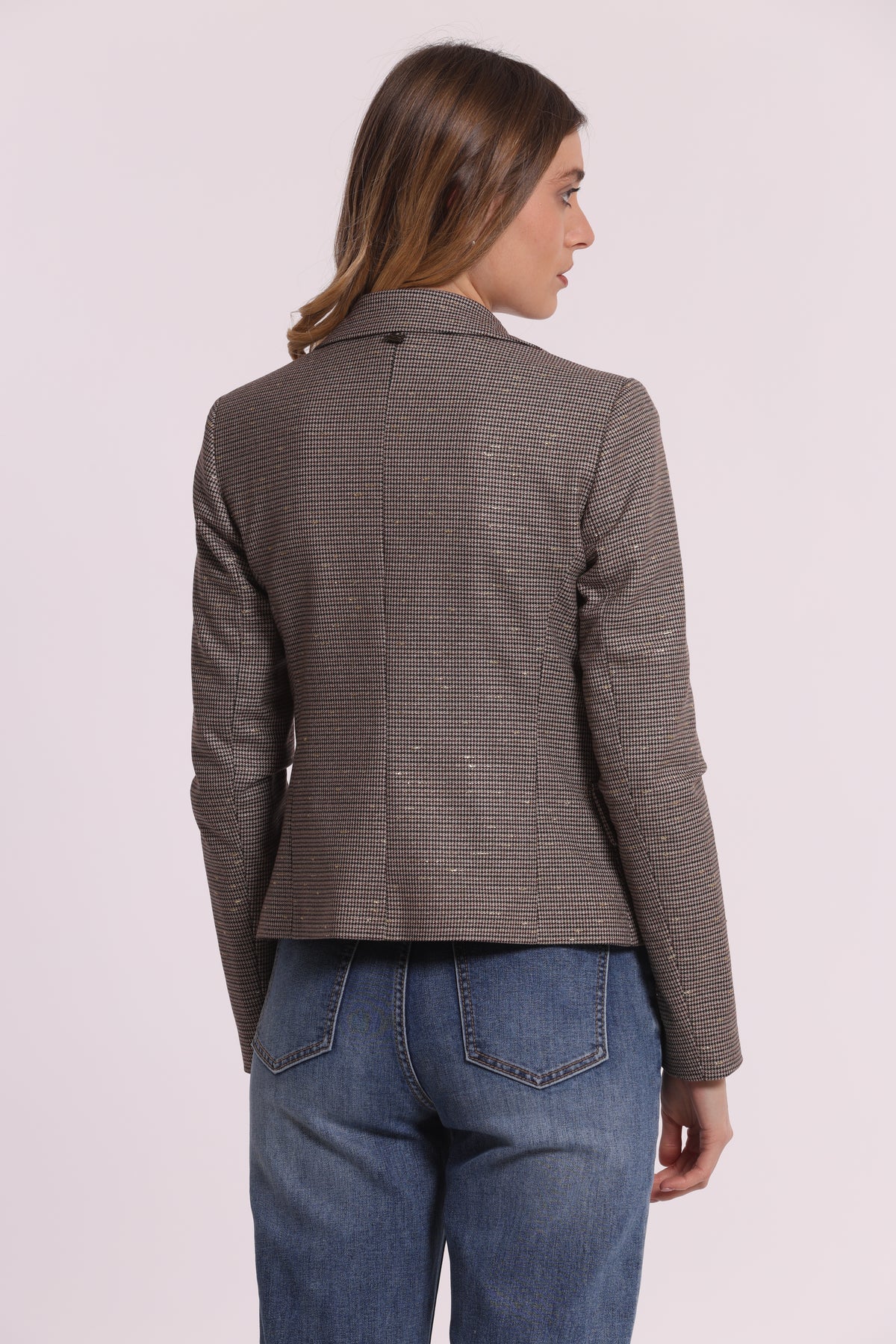 GIACCA CORTA IN PIED DE POULE LUREX